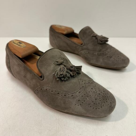VERY GOOD J. Crew Women's Georgie Suede Wingtip Tassel Loafer Flats Gray 6 - Picture 4 of 10